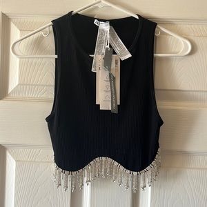 NWT Zara XS-S seamless rhinestone black crop top